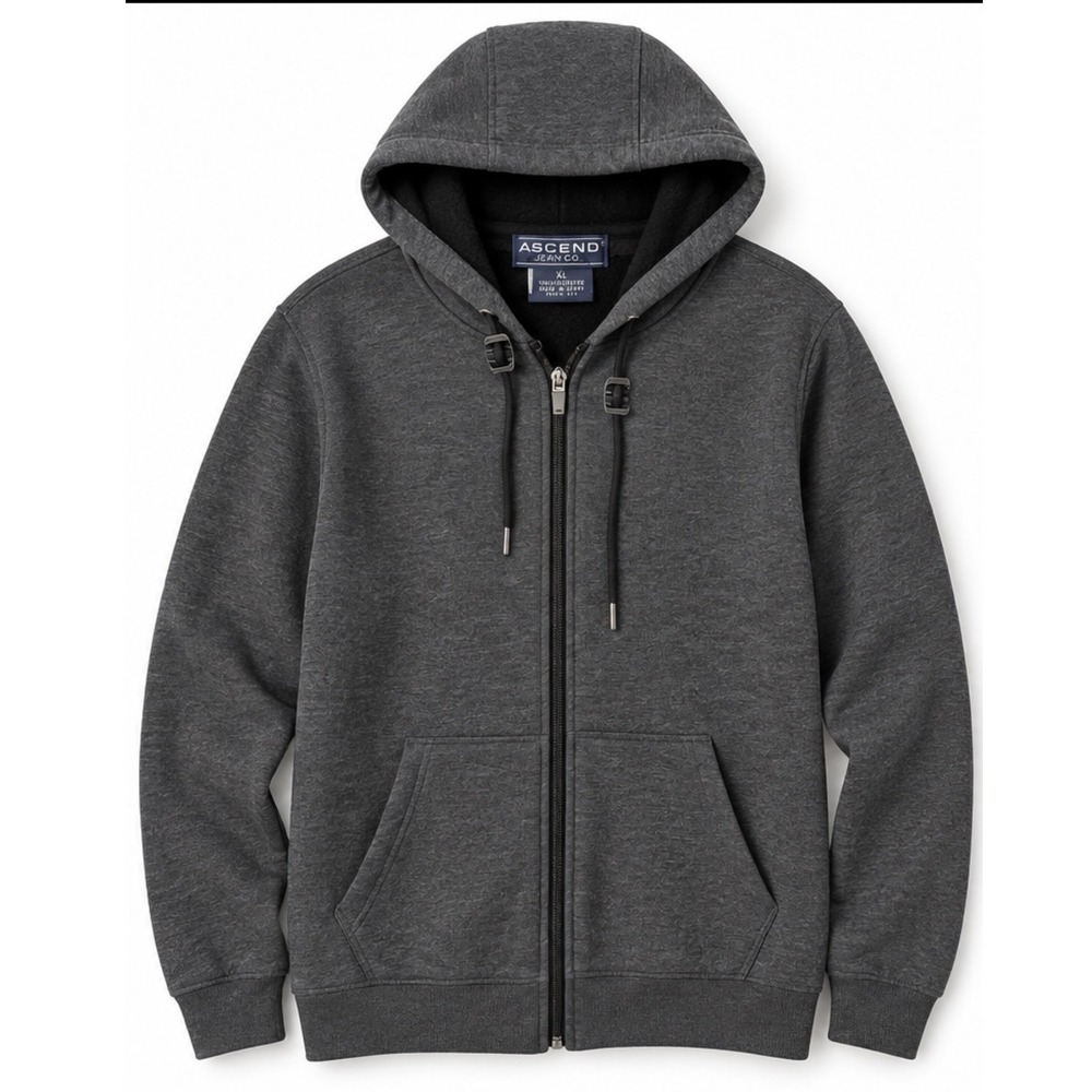 Ascend Jean Co Mens Gray Full Zip Fleece Hoodie Charcoal XL Sweatshirt